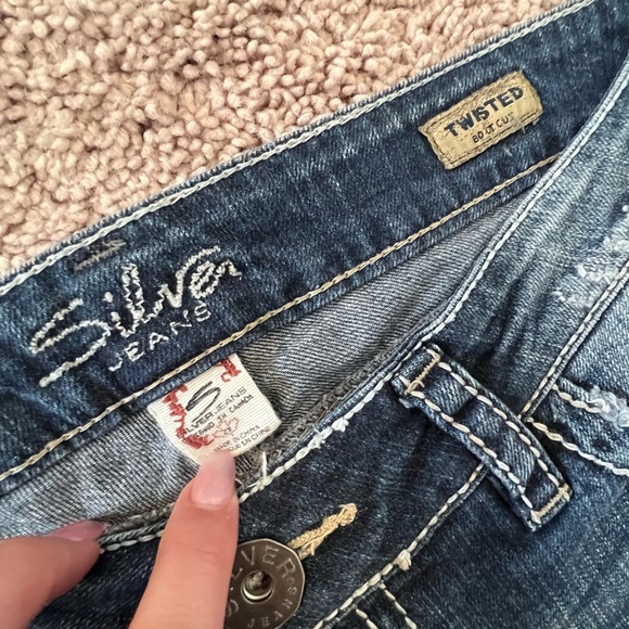 Silver Twisted Distressed Jeans Size 29 - Picture 2 of 10